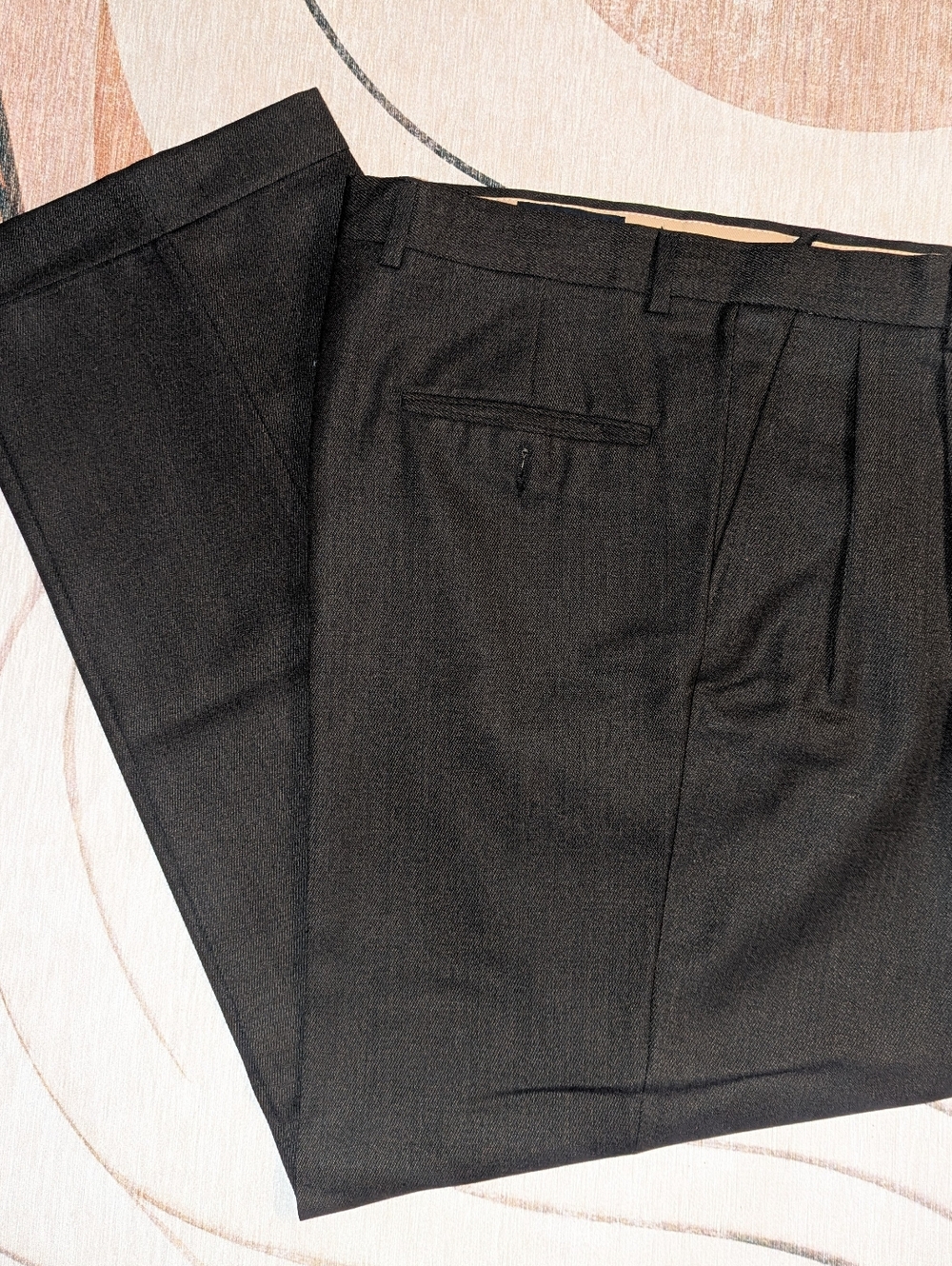 Burberry Wool Tan and Black Lined Trousers with Signature Check Trim, 34x 32